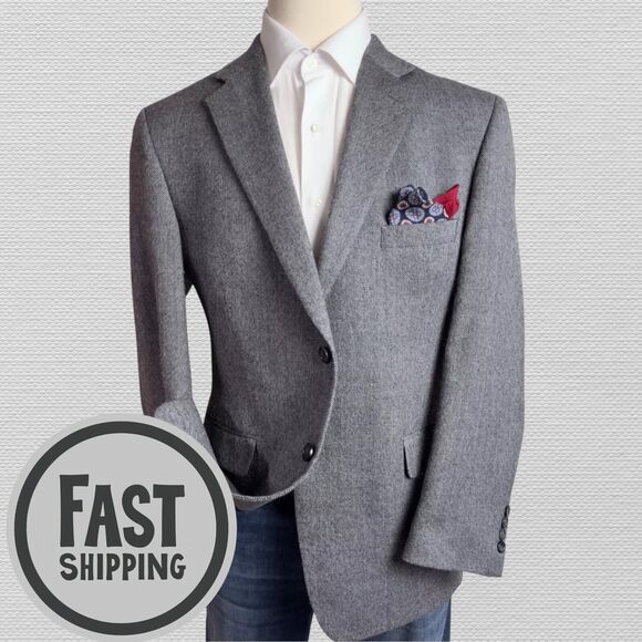 STAFFORD Classic fit Mens Blazer 44R WOOL Gray Sport Coat Two Button Jacket - Picture 1 of 12